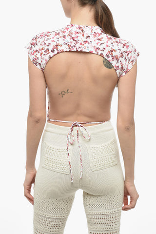 Backless Short Sleeved Top With Floral Print