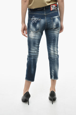 Paint Effect COOL GIRL Cropped Jeans 15cm