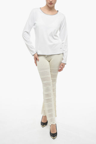 Long Sleeved Crewneck T-shirt With Contrasting Seams Details