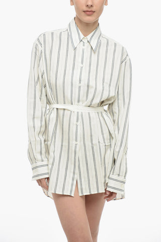 MM6 Balanced Stripe Shirt Dress with Belt