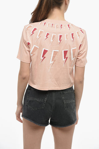 Cropped T-shirt with THUNDER Print