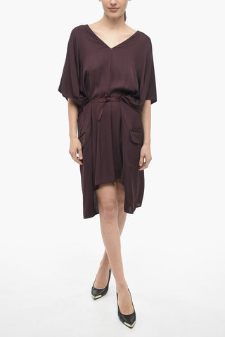 MM6 Viscose Midi Dress with Front Lace-up Detail