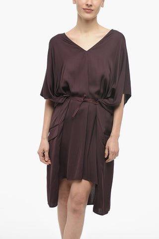 MM6 Viscose Midi Dress with Front Lace-up Detail