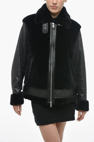 Shearling BEXLEY Biker Jacket with Leather Sleeves