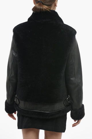 Shearling BEXLEY Biker Jacket with Leather Sleeves