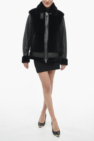 Shearling BEXLEY Biker Jacket with Leather Sleeves