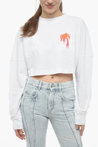 Crew-Neck Cropped Sweatshirt with Gradient Maxi-Logo