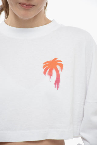 Crew-Neck Cropped Sweatshirt with Gradient Maxi-Logo
