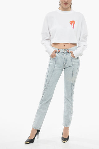 Crew-Neck Cropped Sweatshirt with Gradient Maxi-Logo