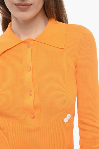 Ribbed Cotton Midi Dress with Polo Neck