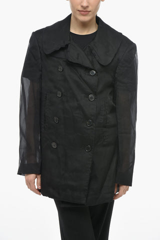 MM0 Double-breasted Tulle Blazer with Flush Pockets