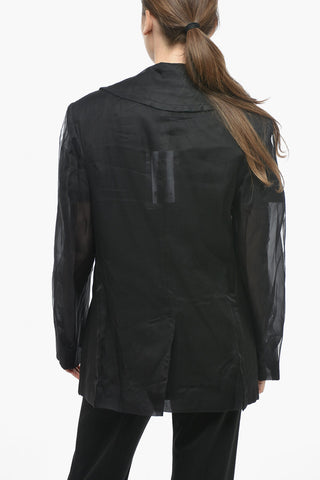 MM0 Double-breasted Tulle Blazer with Flush Pockets