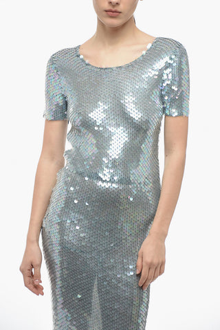MM0 Sequined Short-Sleeve Maxi Dress