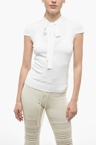 V-neckline T-shirt with Self Tie Detail