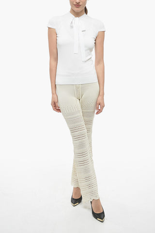 V-neckline T-shirt with Self Tie Detail