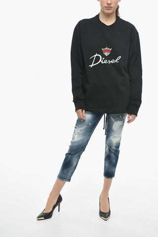 UNISEX Cotton S-MACSLESS Crew-Neck Sweatshirt with Maxi Logo Embroidery