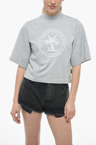 Cropped Cotton Crew-Neck COLLEGE T-shirt
