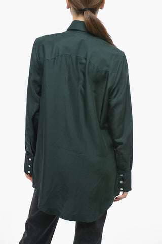 Solid Color Silk Shirt with Double Breast Pocket