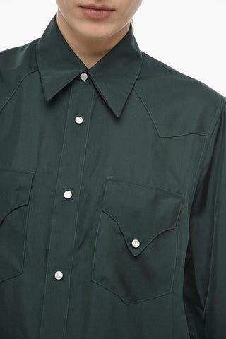 Solid Color Silk Shirt with Double Breast Pocket