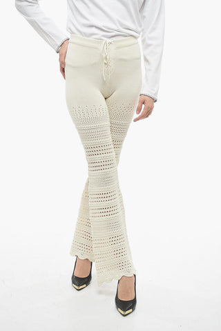 Flared Crochet Pants with Lace-up Detail