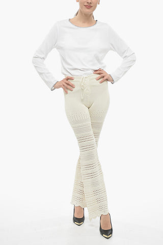 Flared Crochet Pants with Lace-up Detail