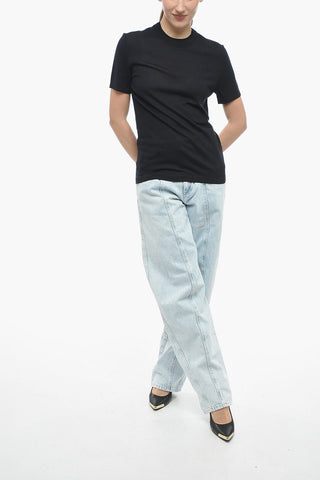 Short-sleeved Sweater with Double Crewneck