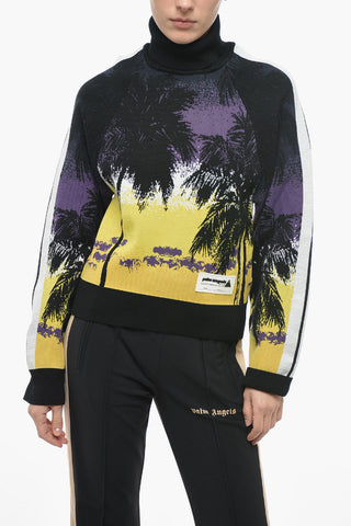 Plant Motif Turtleneck Sweater