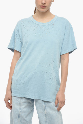 Distressed Effect Solid Color SHOTGUN Crew-neck T-Shirt