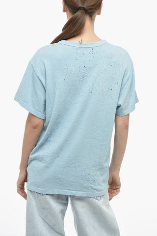 Distressed Effect Solid Color SHOTGUN Crew-neck T-Shirt