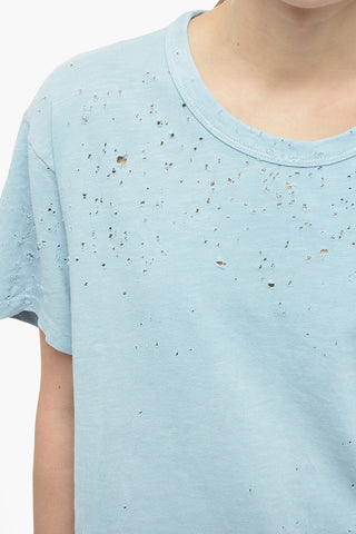 Distressed Effect Solid Color SHOTGUN Crew-neck T-Shirt