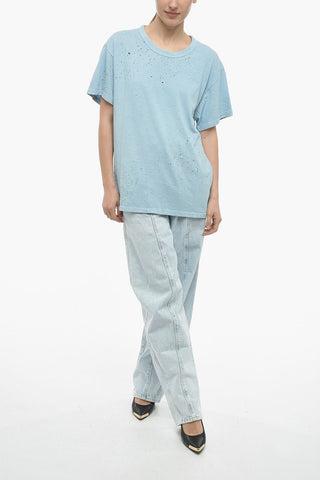 Distressed Effect Solid Color SHOTGUN Crew-neck T-Shirt