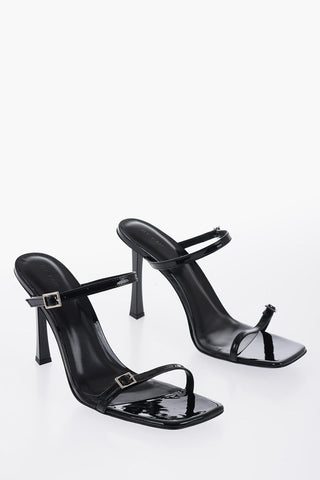 Patent Leather FLICK Double Buckle Sandals with Square Toe 9cm