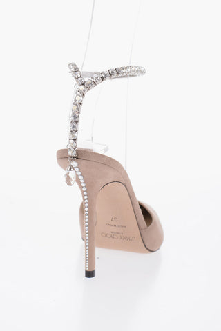 Suede SAEDA Ankle-Strap Pumps Embellished with Rhinestones Heel 10cm