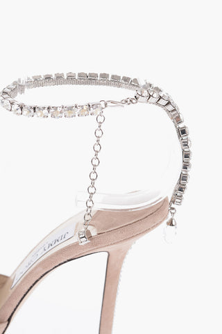 Suede SAEDA Ankle-Strap Pumps Embellished with Rhinestones Heel 10cm