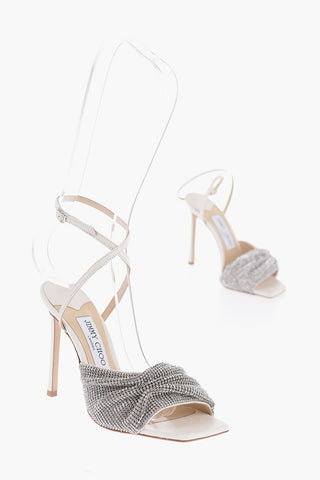 Leather NARIA Ankle-Strap Sandals Embellished with Rhinestones Heel 11cm