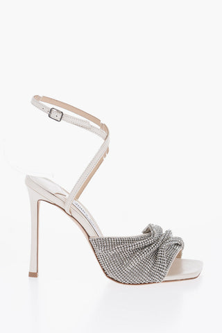 Leather NARIA Ankle-Strap Sandals Embellished with Rhinestones Heel 11cm