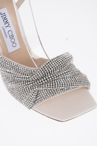 Leather NARIA Ankle-Strap Sandals Embellished with Rhinestones Heel 11cm
