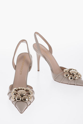 Leather COMETE Slimgback with Golden Studs and Point Toe 10,5cm