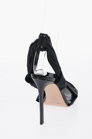 Square Toe Leather and Fabric NEOMA Ankle-Strap Sandals with Stiletto Heel 11cm