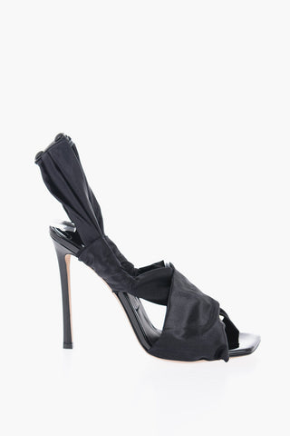 Square Toe Leather and Fabric NEOMA Ankle-Strap Sandals with Stiletto Heel 11cm
