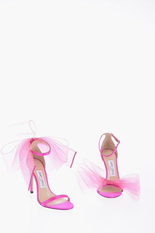 Leather and Fabric AVELINE Ankle-Strap Sandals with Maxi Bow 10cm