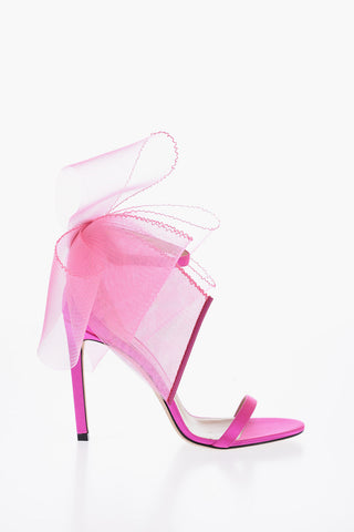 Leather and Fabric AVELINE Ankle-Strap Sandals with Maxi Bow 10cm