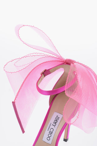 Leather and Fabric AVELINE Ankle-Strap Sandals with Maxi Bow 10cm