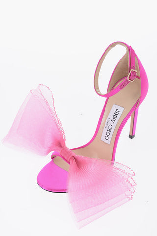 Leather and Fabric AVELINE Ankle-Strap Sandals with Maxi Bow 10cm