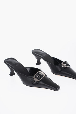 Leather EVELYN Mules with Maxi Buckle and Kitten Heel 6cm