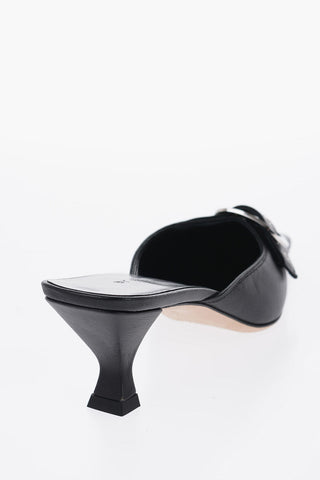 Leather EVELYN Mules with Maxi Buckle and Kitten Heel 6cm