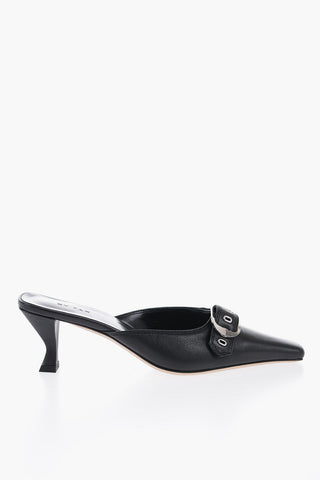 Leather EVELYN Mules with Maxi Buckle and Kitten Heel 6cm