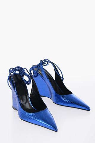 Slingback in Pelle Effetto Animalier Lace-Up con Zeppa 10,5cm