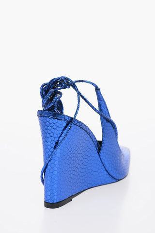 Slingback in Pelle Effetto Animalier Lace-Up con Zeppa 10,5cm