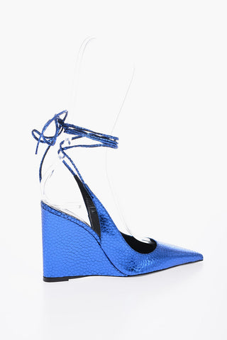 Slingback in Pelle Effetto Animalier Lace-Up con Zeppa 10,5cm